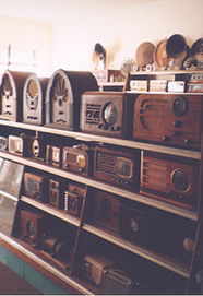 Vintage radios on shelves